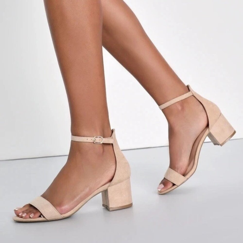 Lulus Harper Womens 5.5 Nude Faux Leather Ankle Strap Block Heel Sandals Strappy